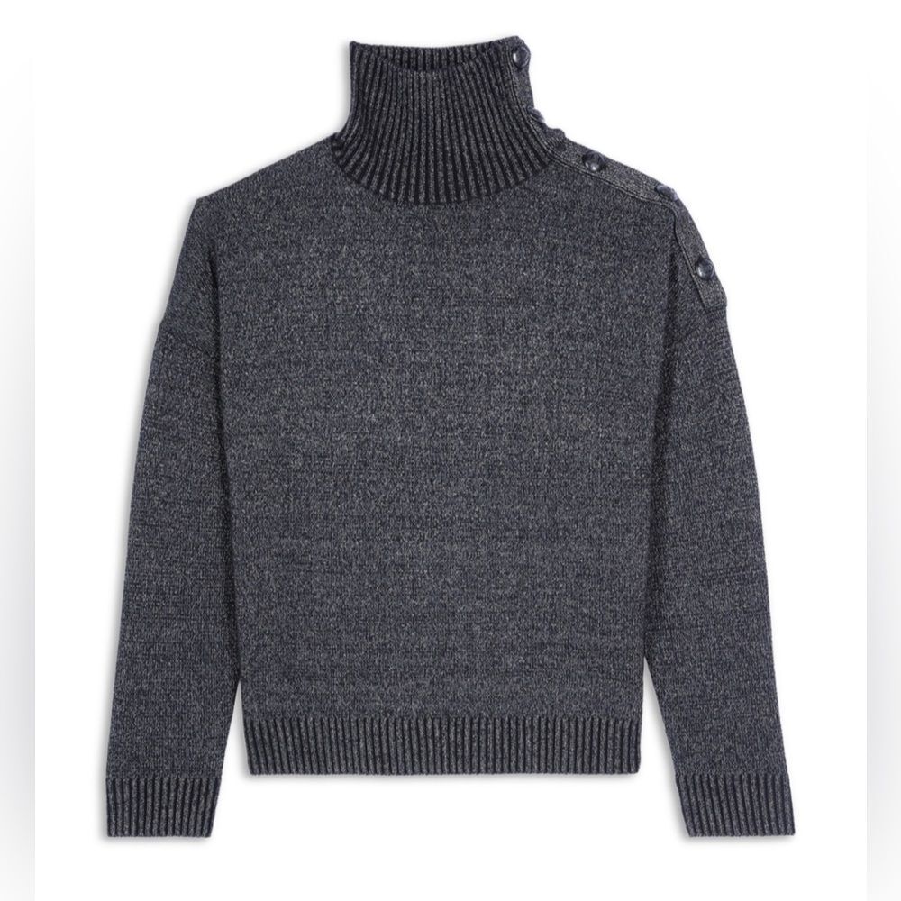 The Kooples button-shoulder metallic black turtleneck sweater NWT - Picture 4 of 12